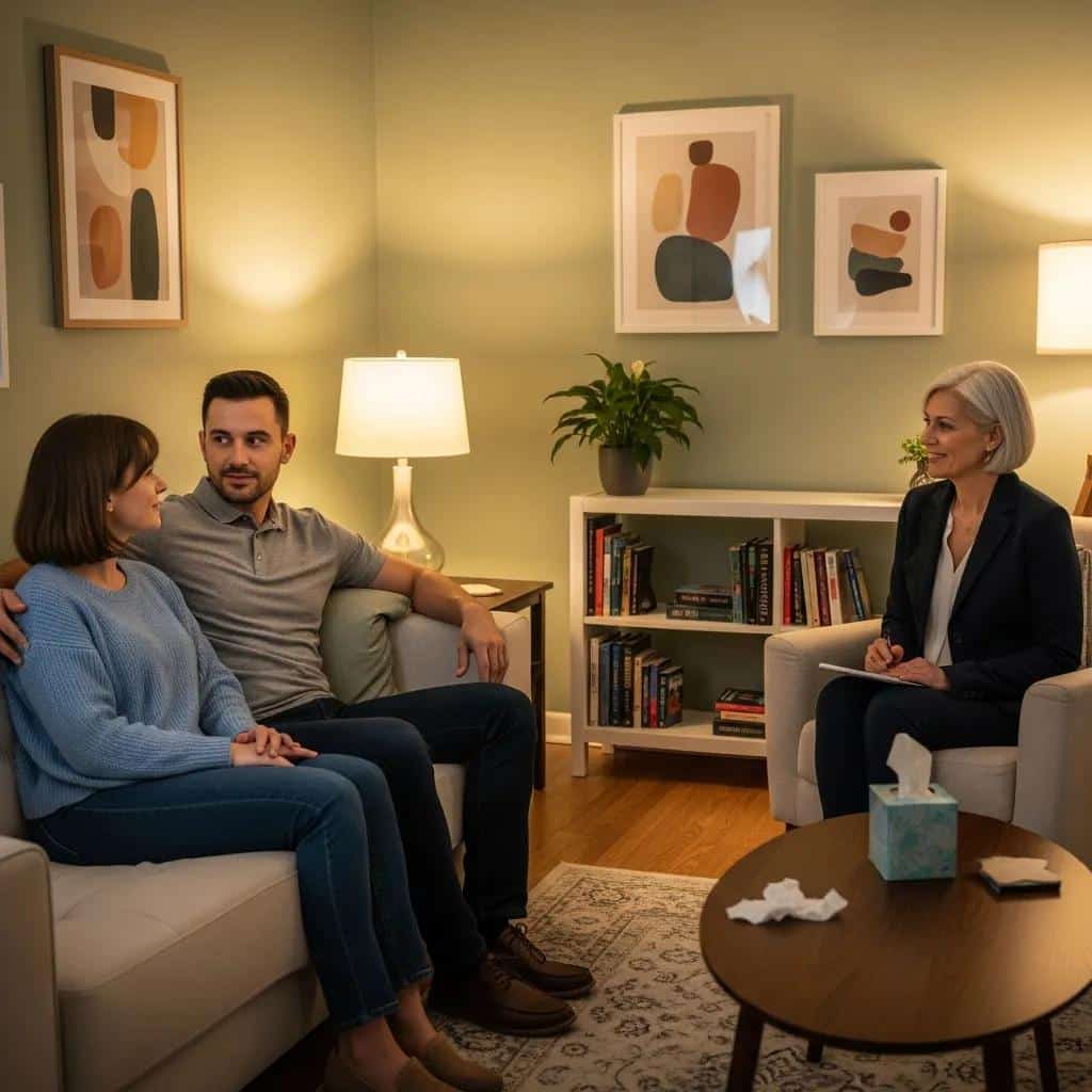 Couples therapy session showcasing the benefits of psychodynamic counseling for relationship dynamics