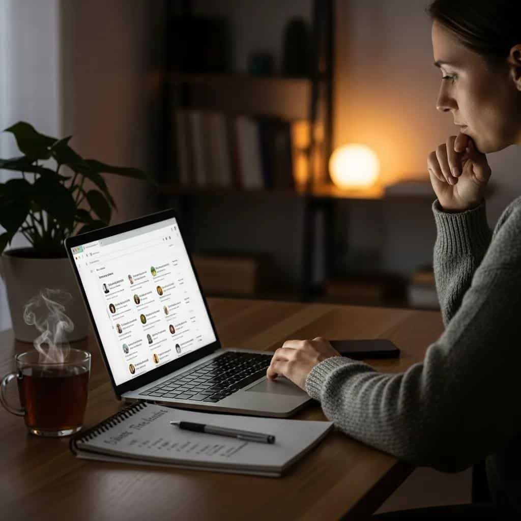 Individual researching qualified grief therapists online
