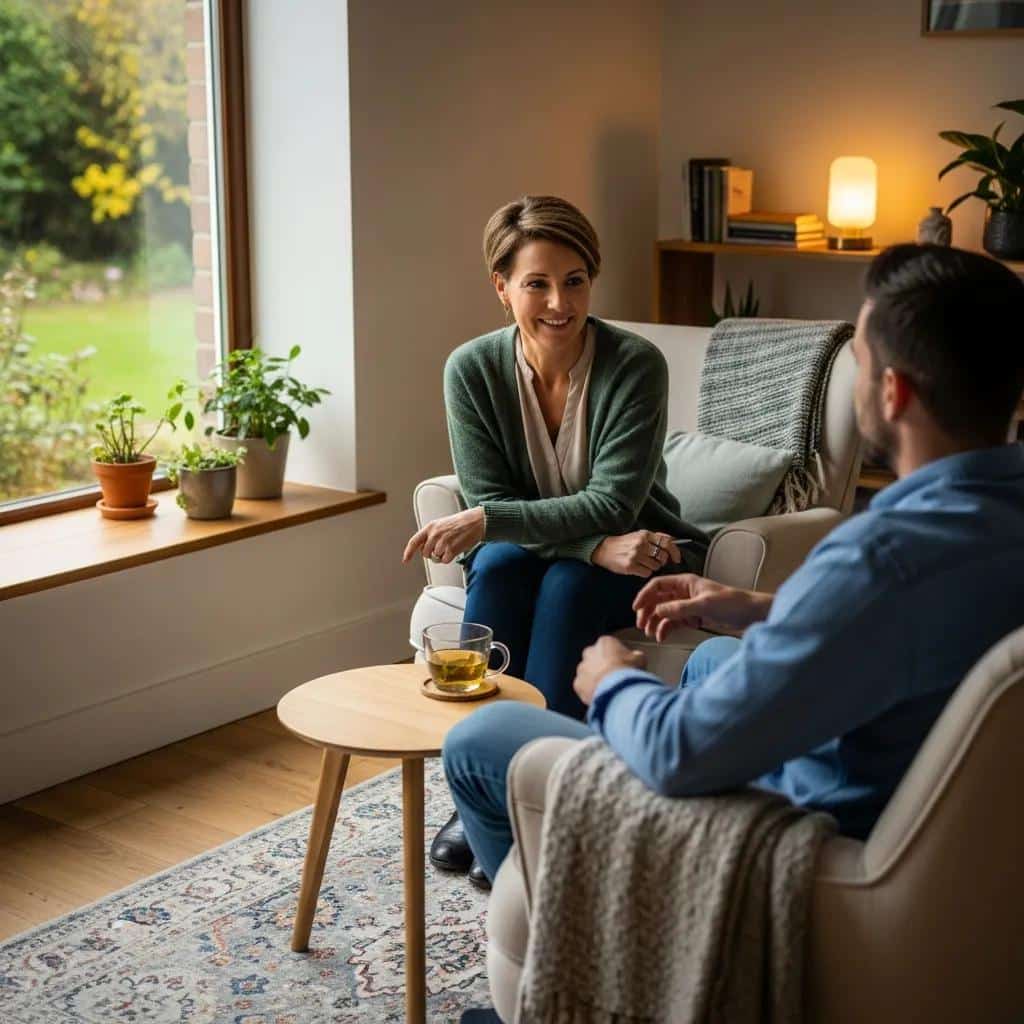 A therapist and client in a warm, supportive session—an image representing healing and therapy for emotional incest