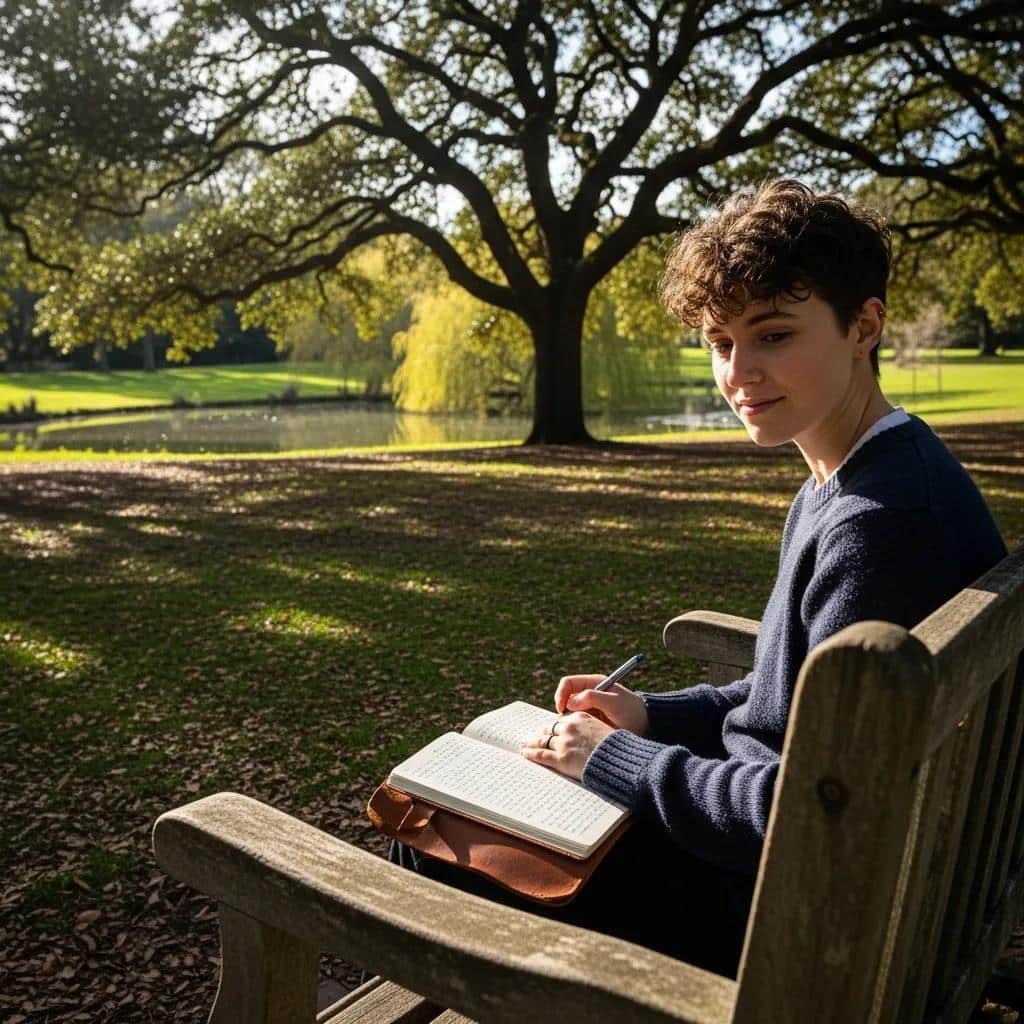 A young adult sitting in a park, reflecting on childhood memories—an image representing the process of recognizing emotional incest