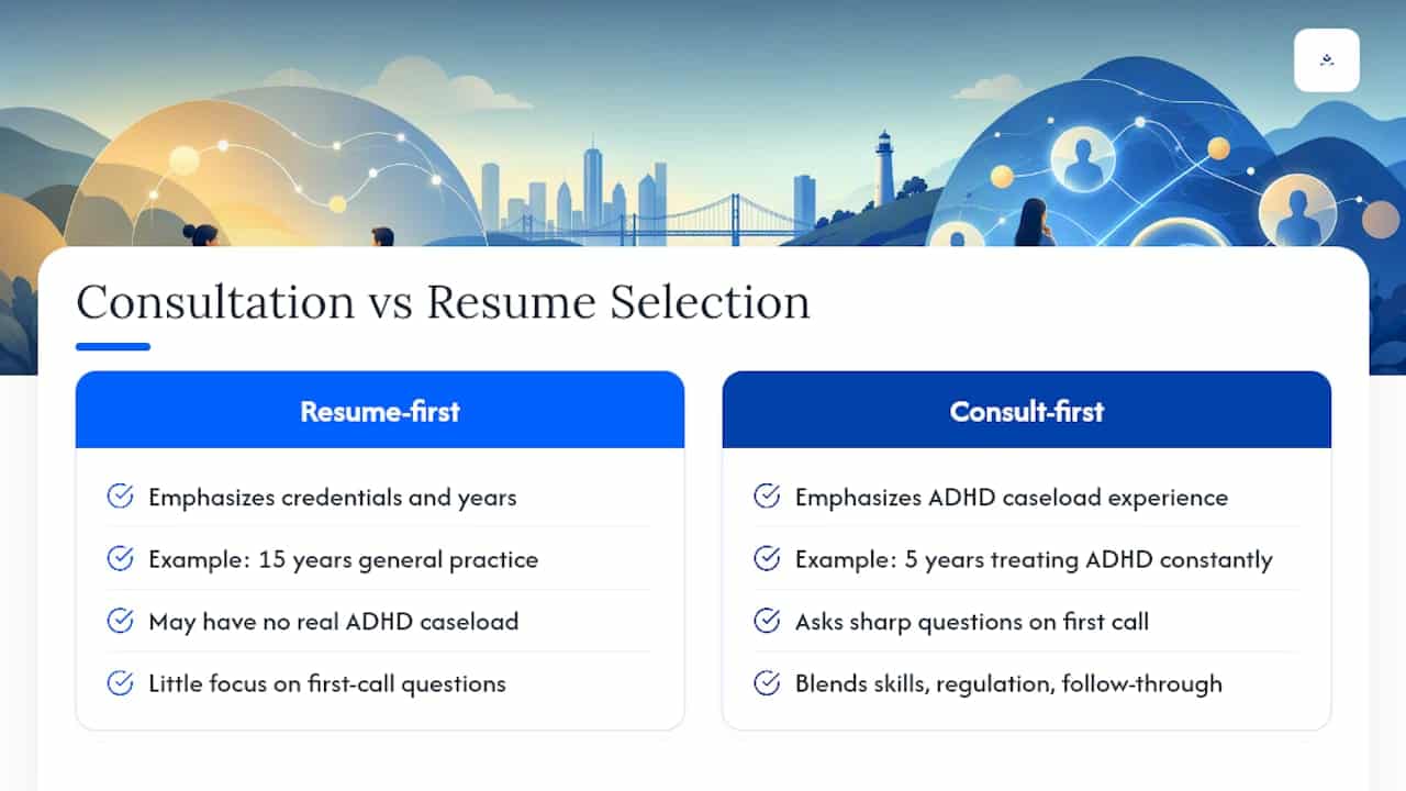 Resume versus consultation therapist selection