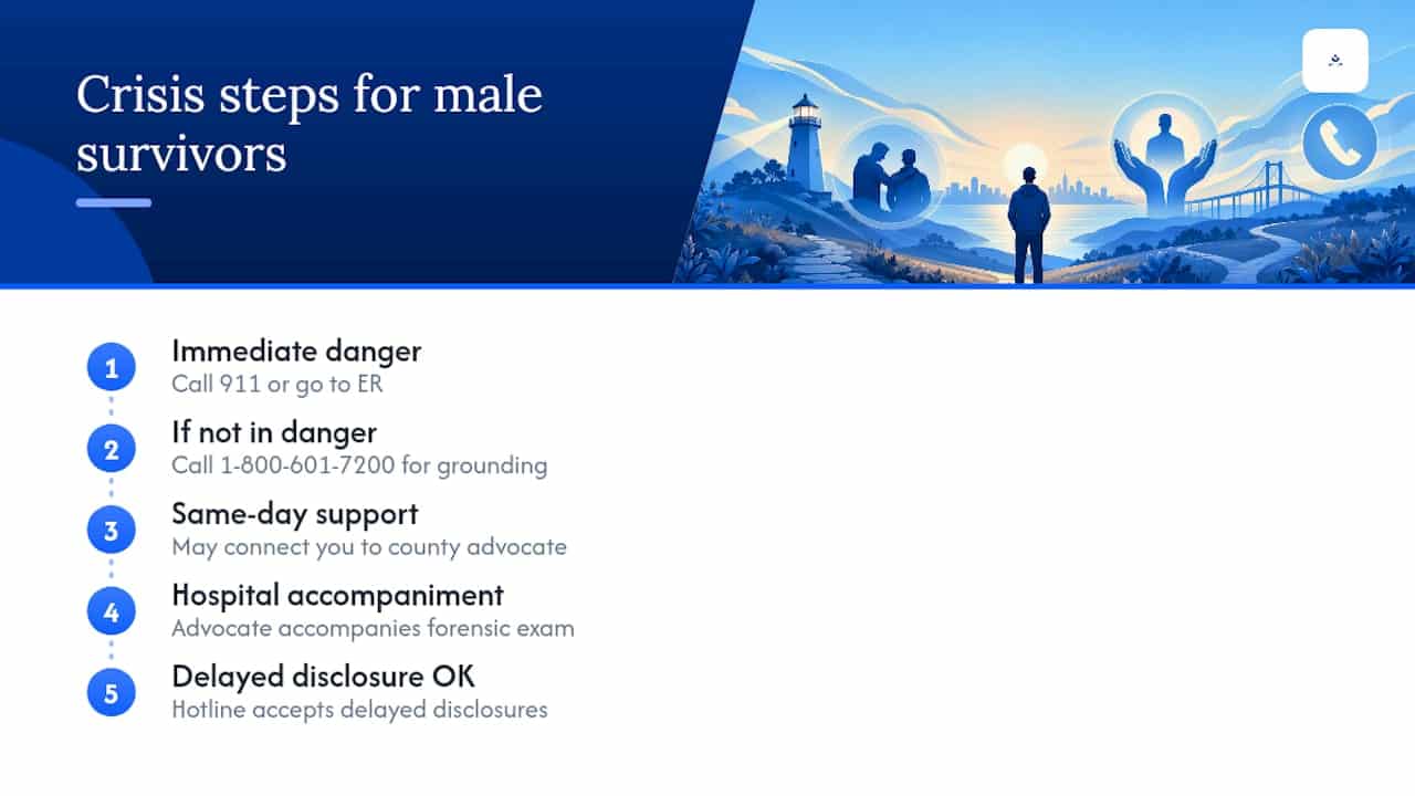What to Do in a Crisis as a Male Survivor — overview diagram