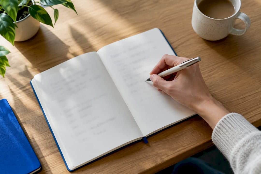Hand recording anxiety triggers in journal